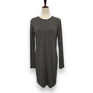 Tibi Black & White Printed Stretchy Sheath Dress Medium Long sleeve Career Work